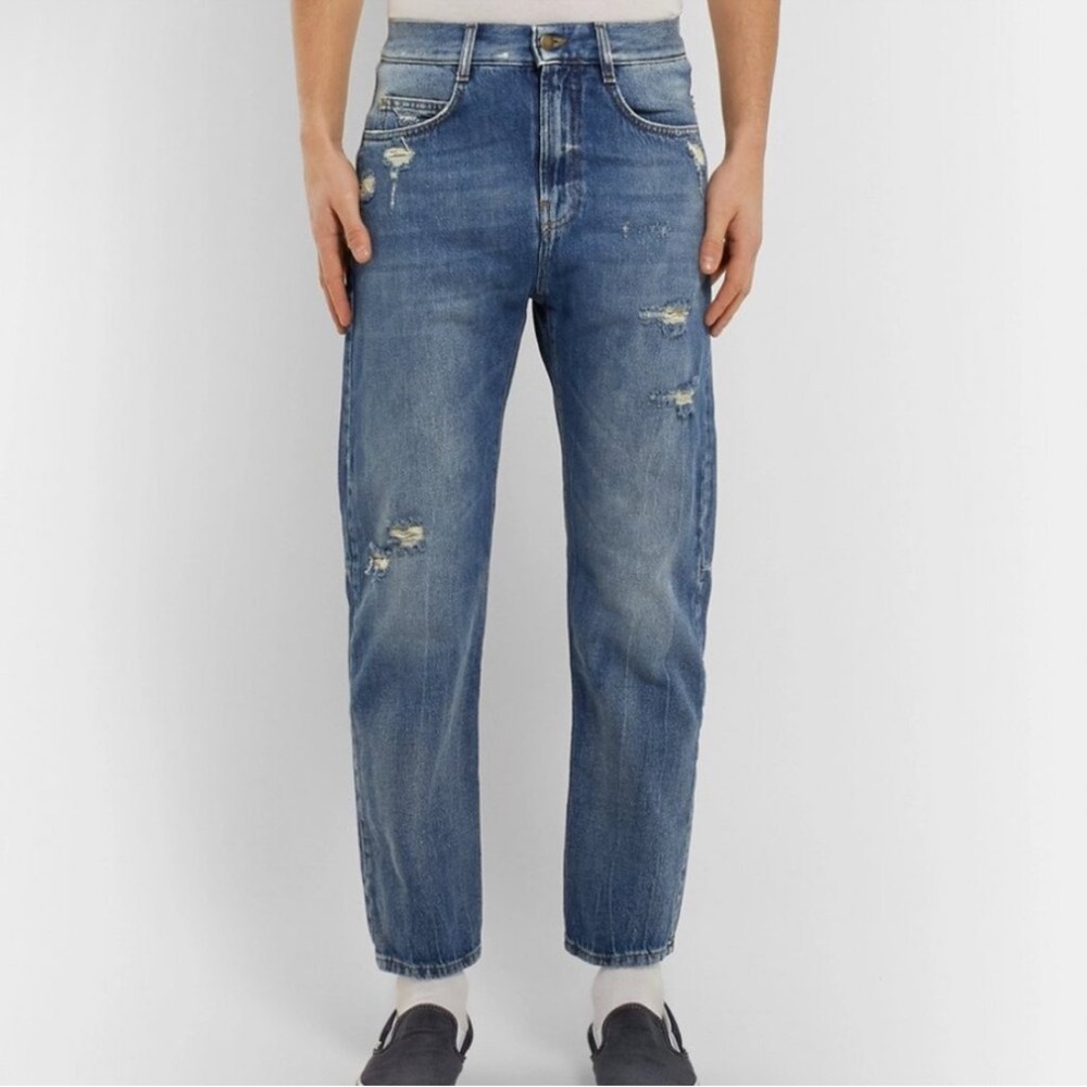 Alexander McQueen MCQ Jeans Mens 28 Blue Distressed Cut Sew Moto Street Grunge